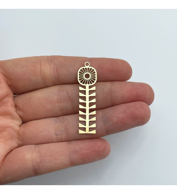 Raw Brass Flower Charm, Long Flower Earring Charm, Brass Findings, Brass DIY Supplies, Laser Cut Jewelry Supplies 11x40x0.80mm RW-1790