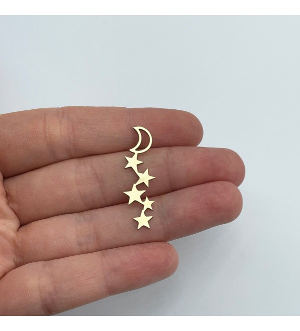 Raw Brass Crescent Moon and Stars Charm, Brass Moon Connector, Earring Charms Findings, Laser Cut Jewelry Making Supplies RW-1791