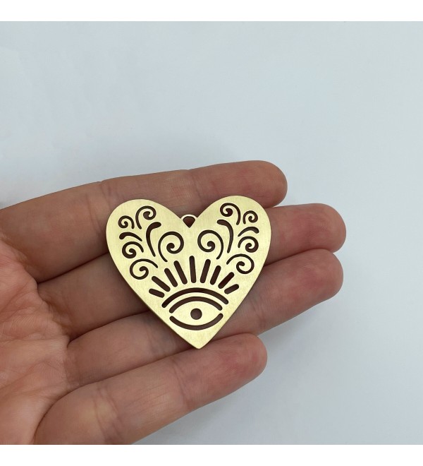 Raw Brass Heart Charm, Heart Eye Charm, Brass Jewelry Components, Earring Charms Findings, DIY Jewelry Supplies 40x41x0.80mm RW-1795