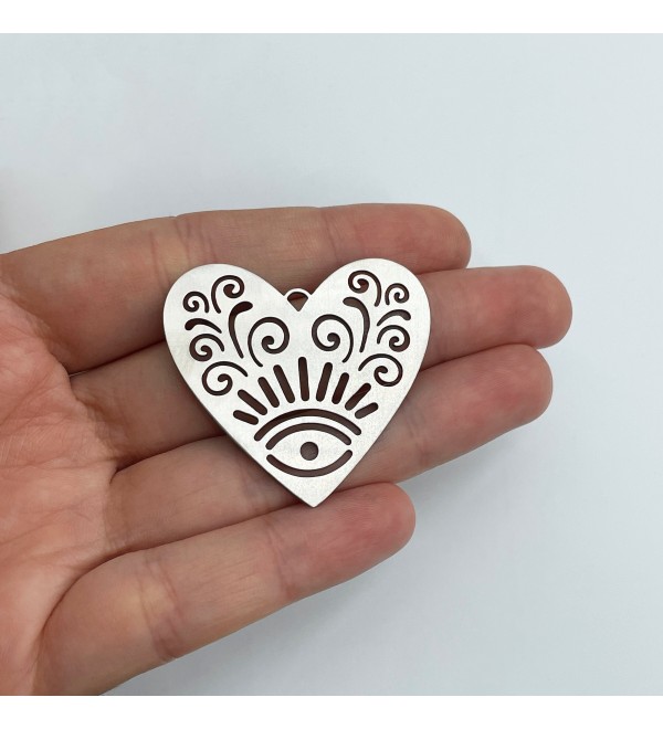 Stainless Steel Heart Charm, Heart Eye Charm, Steel Jewelry Components, Earring Charms, DIY Jewelry Supplies 40x41x0.80mm STL-3795