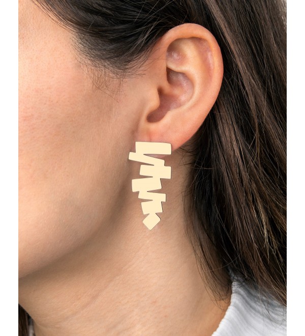 1 Pair Raw Brass Geometric Earrings, Brass Stud Earrings, Zigzag Earrings, Laser Cut Brass Earrings RW-1679