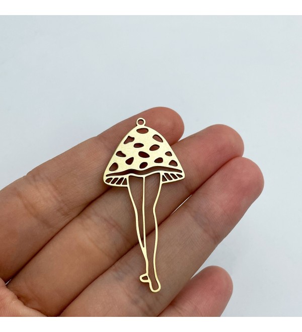 Raw Brass Mushroom Charm, Mushroom Pendant, Geometric Charms Brass Earring Findings, DIY Charms, Laser Cut Jewelry Supplies RW-1341