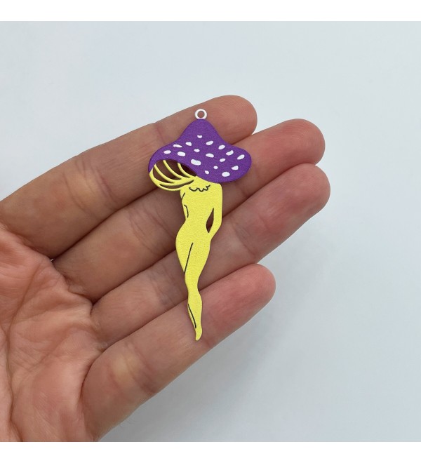 Neon Yellow Purple Mushroom Charm, Painted Stainless Steel Mushroom Pendant, Mushroom Lady Charm, Earring Charms Mushroom Legs PTD-1041