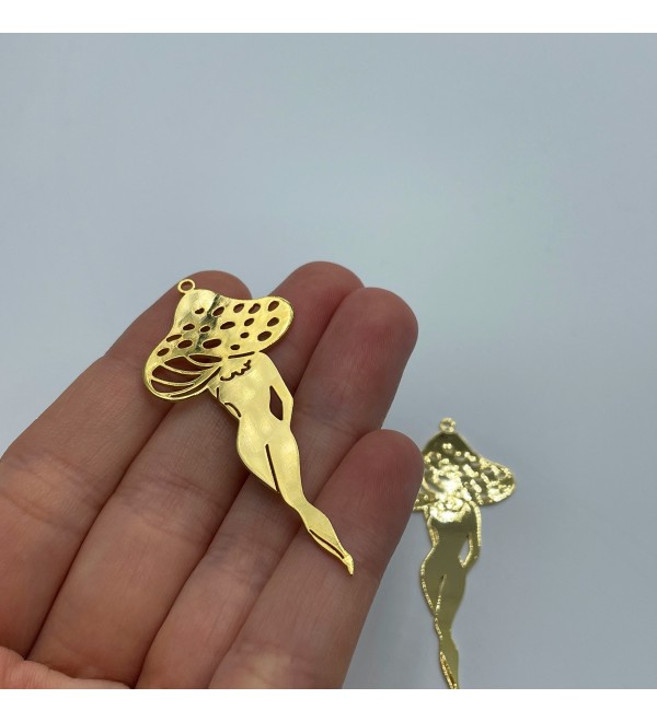 24K Gold Plated Mushroom Charm, Mushroom Legs Charm Pendant, Gold Plated Jewelry Making Supplies, 24k Gold Earring Charms GLD-1545