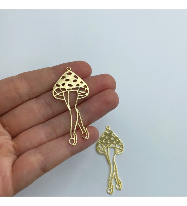 24k Gold Plated Mushroom Charm, Lady Mushroom Charm Pendant, Gold Plated Brass Earrings Charms, Laser Cut Jewelry Making Supplies GLD-1523