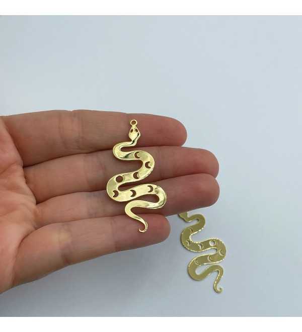 24k Gold Plated Snake Charm, Metal Snake Pendant, Pegan Wicca Pendant , Wiccan Charms, Occult Pendant, Gold Plated Earring Charms GLD-1215