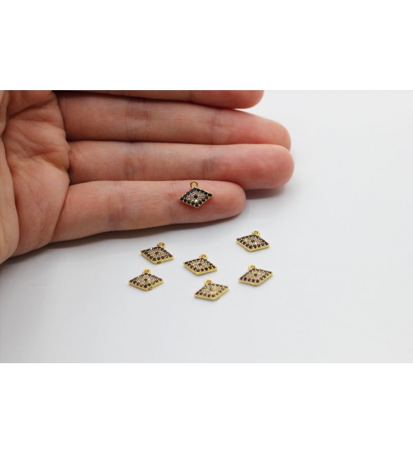 24K Shiny Gold Plated CZ Micro Pave Evil Eye Pendant, Rhombus Evil Eye Charms, Cubic Zirconia Eye Necklace Charms Findings CZ-1089