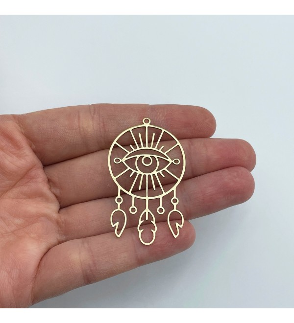 Raw Brass Eye Charms, Brass Suncatcher Charm, Large Eye Charm, Brass Earring Charms, Laser Cut Jewelry Components 28x47x0.80mm RW-1787