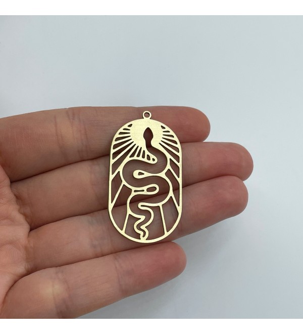 Raw Brass Snake Charm, Celestial Snake Earring Charm, Sun Snake Pendant, Brass Jewelry Making Supplies 23x43x0.80mm RW-1794