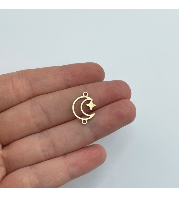 Raw Brass Moon Connector, Crescent Moon Star Charm, Brass Earring Connectors, Laser Cut Jewelry Making Supplies 13x17x0.80mm RW-1792