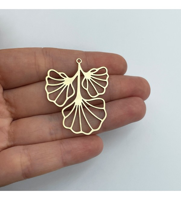 Raw Brass Ginkgo Leaf Charm, Leaf Charm Pendant, Geometric Charms, Brass Earring Charms, Jewelry Components 35x41x0.80mm RW-1797