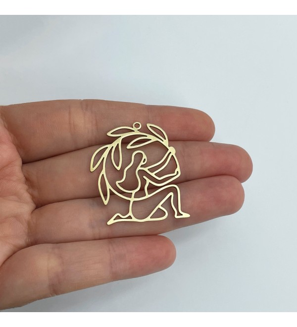 Raw Brass Girl Charm, Girl Holding Branch Charm, Brass Earring Charms, Laser Cut Jewelry Making Supplies 30x35x0.80mm RW-1798