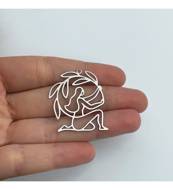 Stainless Steel Girl Charm, Girl Holding Branch Charm, Steel Earring Charms, Laser Cut Jewelry Making Supplies 30x35x0.80mm STL-3798