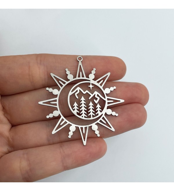 Stainless Steel Sun Charm, Steel Crescent Moon Charm, Laser Cut Jewelry Components, Surgical Steel Earring Charms 43x46x0.80mm STL-3802