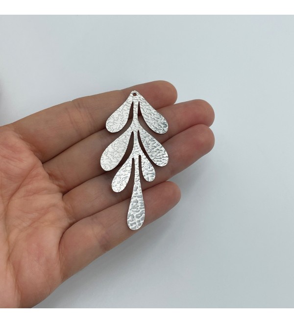 Hammered Stainless Steel Leaf Charm, Large Earring Charms, Steel Jewelry Components, Laser Cut Stainless Steel Findings HS-1806