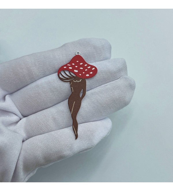 Brown Red Mushroom Charm, Painted Stainless Steel Mushroom Pendant, Mushroom Earrings Charms Findings, Jewelry Components PTD-1041