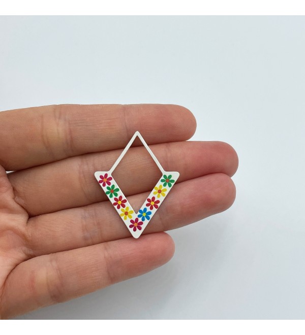 Floral Earring Charm, Rhombus Earring Connector Charm, Painted Stainless Steel Flower Charm, Resin Polymer Clay Earrings Charm PTD-1043