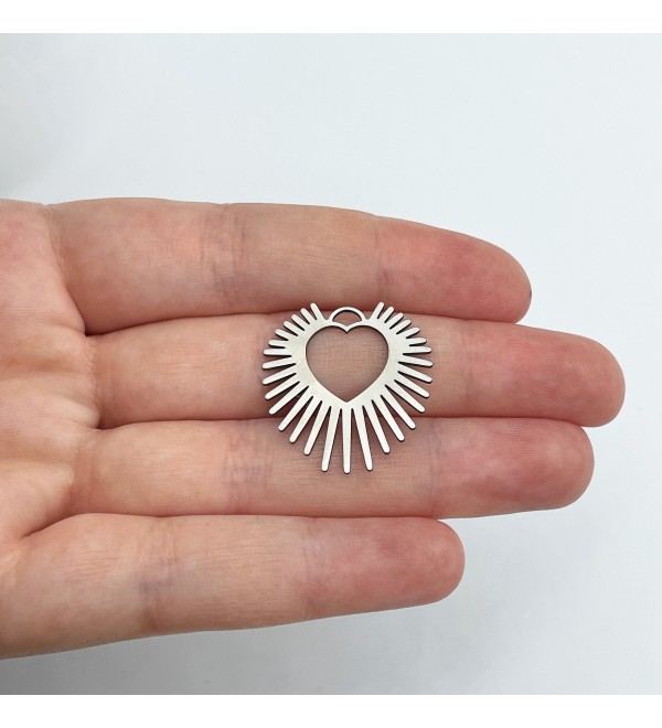 Stainless Steel Heart Charm, Steel Sun Charm, Steel Earring Charms, Laser Cut Jewelry Supplies, Steel Connectors 25x26x0.80mm STL-3855