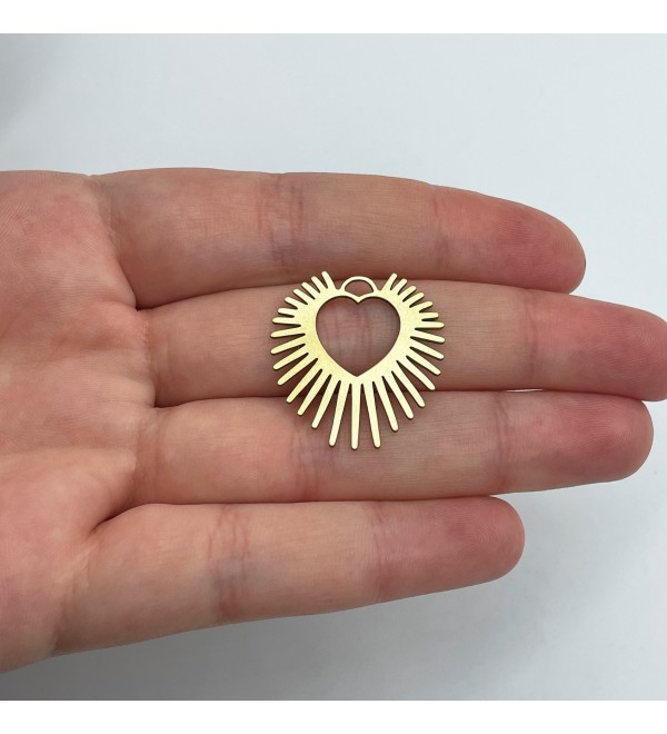 Raw Brass Heart Charm, Brass Sun Charm, Brass Earring Charms, Laser Cut Jewelry Making Supplies, Brass Connectors 25x26x0.80mm RW-1855