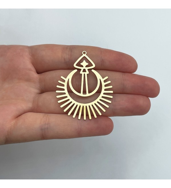 Brass Mushroom Charm, Celestial Mushroom on Crescent Moon Charm, Brass Earring Charms, Laser Cut Jewelry Components, Brass Findings RW-1856