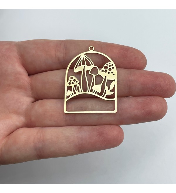 Raw Brass Mushroom Charm, Domed Shaped Mushroom Pendant, Laser Cut Charms, Brass Accessories, Earring Connectors, Jewelry Supplies RW-1867