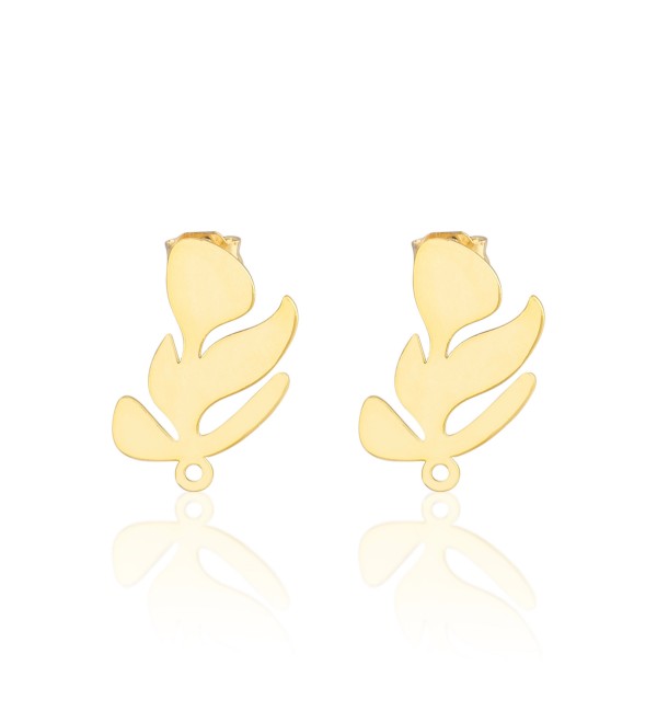 1 Pair Gold Plated Leaf Earrings, Brass Leaf Stud Earrings, Geometric Earrings, Laser Cut Brass Earring Findings, Brass Earring With Loop GLD-1710