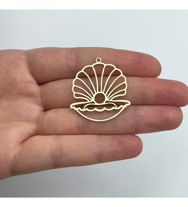 Raw Brass Geometric Sea Shell Charm Pendant, Oyster Shell Clam Charm, Marine Charms Earring Findings, Geometric Brass Earring Charms RW-1841