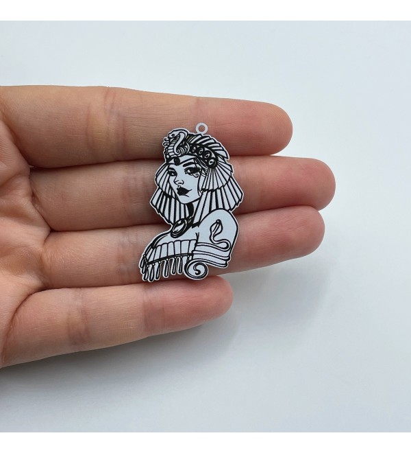 Colored Stainless Steel Cleopatra Charm, Warrior Goddess Witch Charm Pendant, Girl Face Charm, Laser Cut Jewelry Making Supplies PTD-1051