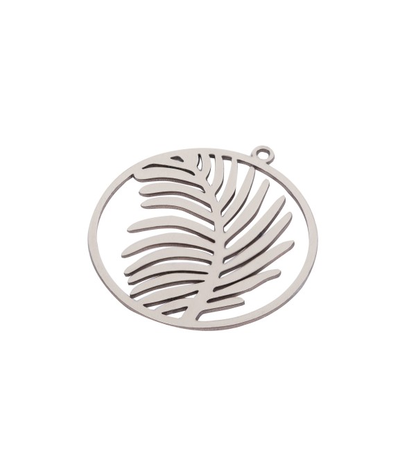 Stainless Steel Leaf Round Earring Charms, Steel Branch Pendant, Steel Earring Charms DIY Jewelry Making Supplies 30x32x0.80mm STL-3014