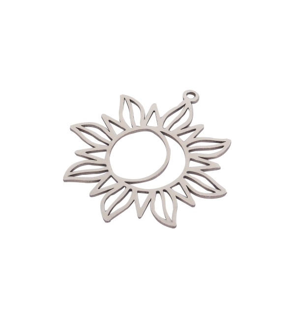 Stainless Steel Flower Earring Charms, Crescent Moon Flower Charm Pendant, Laser Cut Earring Jewelry Supplies 30x33x0.80mm STL-3926