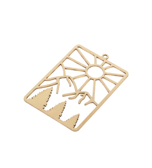 Raw Brass Sun Mountain Charm, Brass Rectangle Sun Earring Charms, Brass Earring Charms, Jewelry Making Supplies 28x42x0.8mm RW-1925