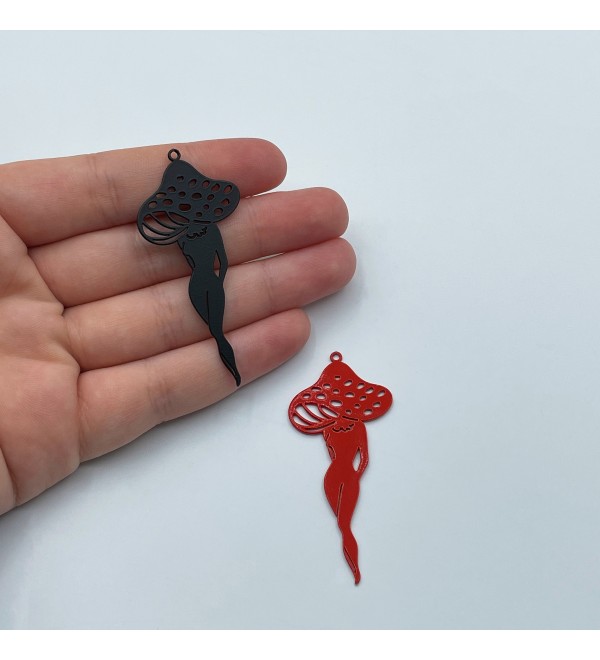 Mushroom Charm, Mushroom Legs Pendant, Colored Steel Mushroom Charm, Black Mushroom Charm, Laser Cut Jewelry Making Supplies P-1545