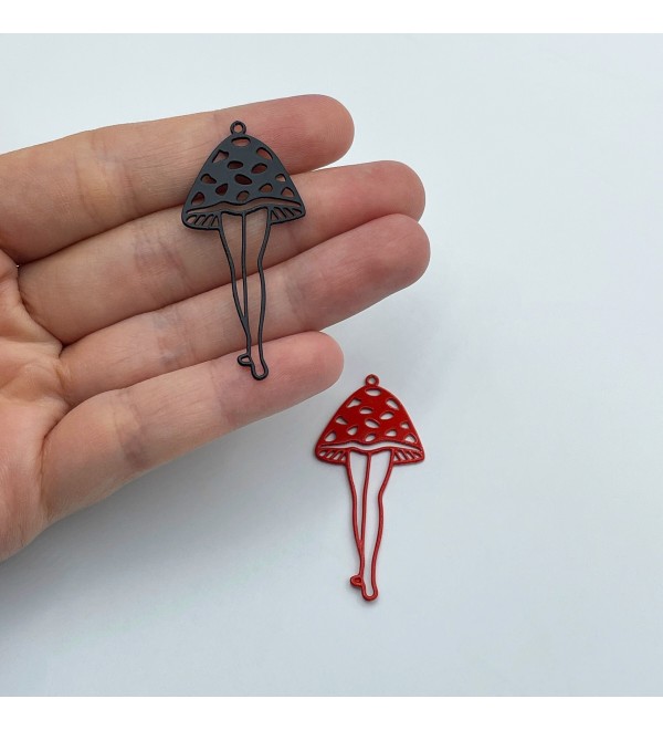 Mushroom Charm, Colored Stainless Steel Mushroom Charm Pendant, Black Plated Mushroom Earrings Laser Cut Jewelry Making Supplies P-1341