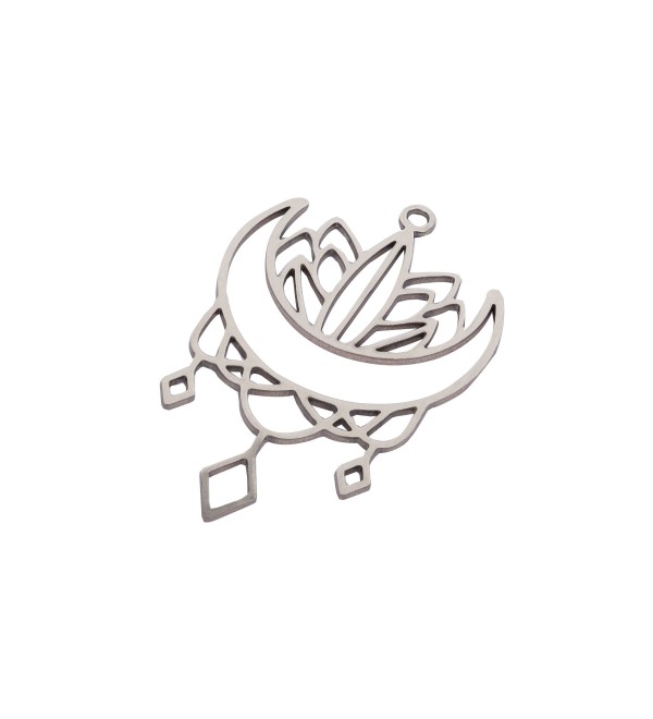 Stainless Steel Lotus Charm, Crescent Moon Lotus Crystal Earring Charm, Steel Earring Charms, Jewelry Making Supplies STL-3932