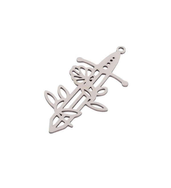 Stainless Steel Sword Earring Charm, Steel Flower Cutout Earring Charm, Steel Earrings Findings, Laser Cut Steel Pendants Supplies STL-3923