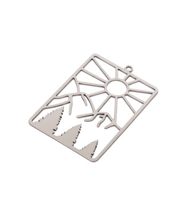 Stainless Steel Sun Mountain Charm, Steel Rectangle Sun Earring Charms, Steel Earring Charms, Jewelry Supplies 28x42x0.8mm STL-3925