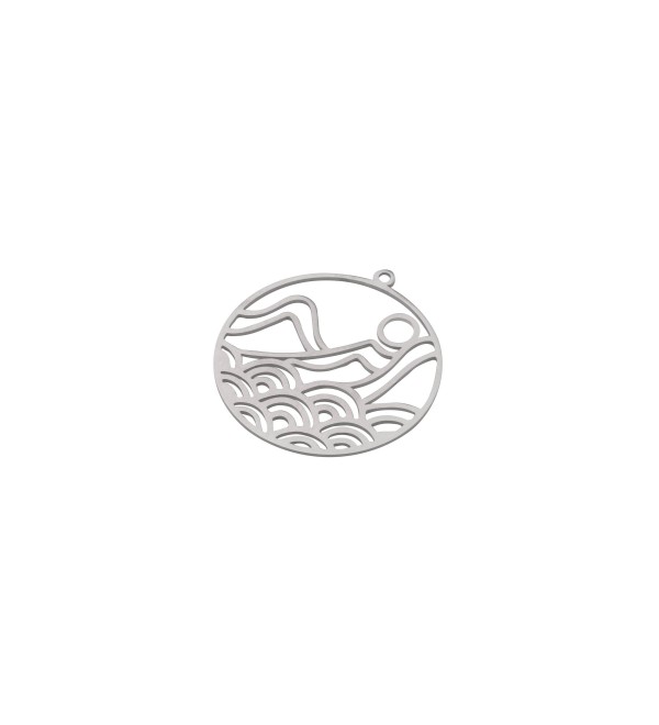 Stainless Steel Round Sun Charm, Sun Mountain Waves Charm, Steel Earring Charms, Steel DIY Craft Laser Cut Jewelry Making Supplies STL-3942