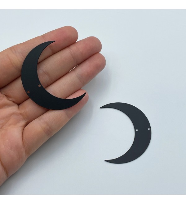 Black Plated Moon Connector, Black Moon Charm, Crescent Moon Connector for Jewelry Making, Laser Cut Jewelry Components P-1919