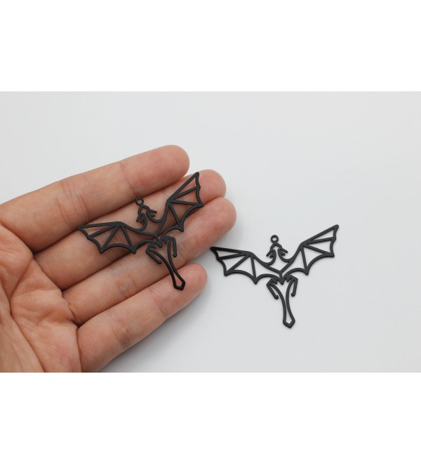 Black Plated Stainless Steel Dragon Charm, Dragon Pendant, Origami Charms, Earring Charms, Jewelry Making Supplies Findings P-1799