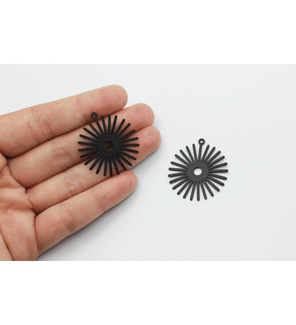 Black Plated Sun Charm, Geometric Sun Charm Pendant, Black Plated Stainless Steel Earring Findings, Laser Cut Jewelry Supplies P-1085