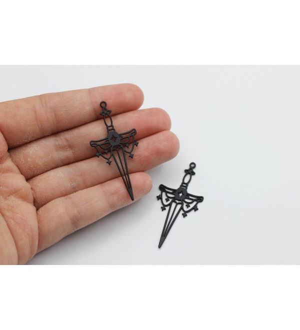 Black Plated Sword Charm, Sword Pendant, Steel Knife Charm, Steel Charms Earring Findings, Halloween Charms, Jewelry Making Supplies P-1355