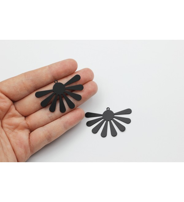 Black Plated Large Flower Charm, Steel Earring Charms, Geometric Flower Plant Charm, Earring Findings, Jewelry Making Supplies P-1113