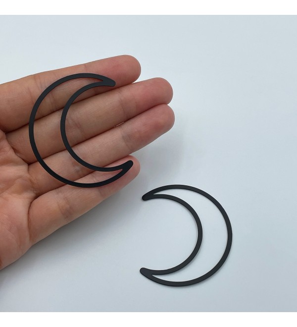 Black Plated Crescent Moon Charm, Hollow Moon Connector for Jewelry Making, Large Moon, uv Resin Clay Earrings Charm P-1913