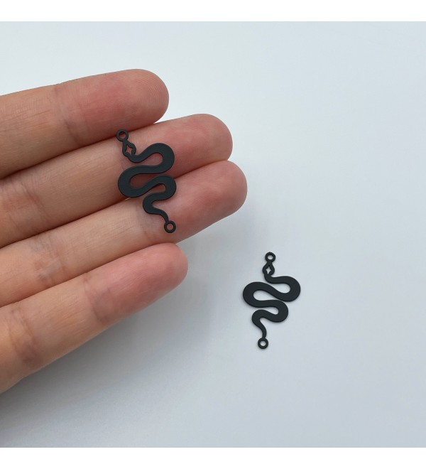 Black Plated Snake Charm, Stainless Steel Charms, Snake Pendant, Earring Charms, Serpent Charm, Laser Cut Jewelry Making Supplies P-1582