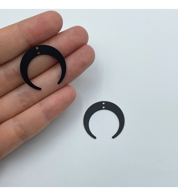 Black Plated Crescent Moon Connector Charm, 2 Hole Moon Geometric Connector Findings, Laser Cut Jewelry Making Supplies P-1109