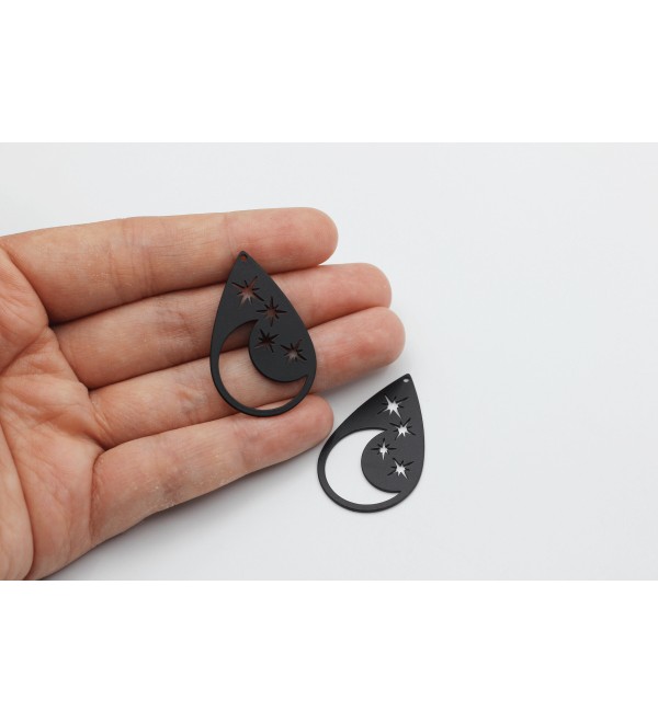 Black Plated Moon Charm, Crescent Moon Stars Charm Pendant, Drop Crescent Moon North Star Earring Charm, Jewelry Making Supplies P-1075