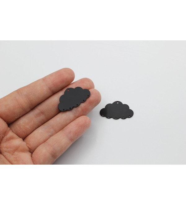 Black Plated Cloud Charm, Stainless Steel Earring Connector, Laser Cut Jewelry Making Supplies, Surgical Steel Jewelry Findings P-1139