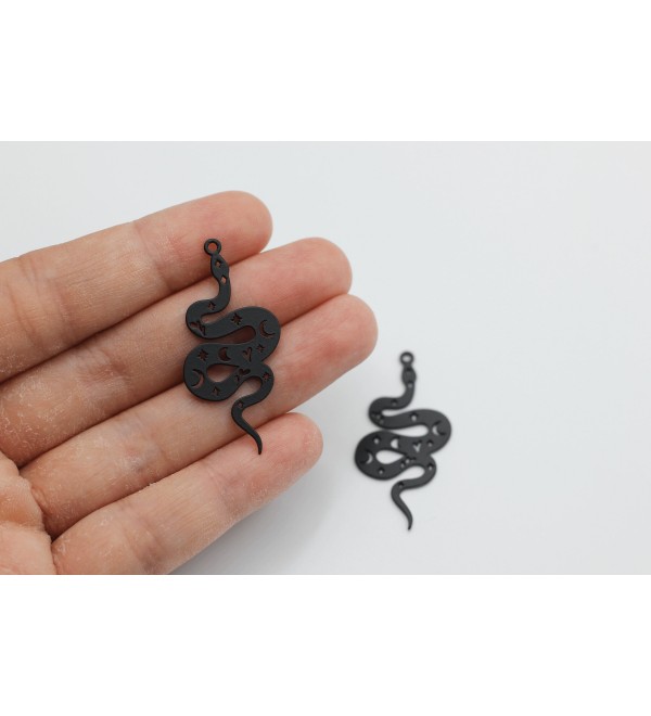 Black Plated Snake Charm, Stainless Steel Snake Pendant, Celestial Snake Charm, Serpent Charm, Mystical Charms for Jewelry Making P-1289