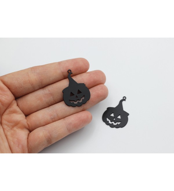 Black Plated Pumpkin Charm, Pumpkin Pendant, Jack O Lantern Charm, Steel Halloween Charms, Laser Cut Stainless Steel Jewelry Supplies P-1353