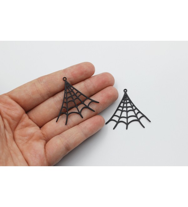 Black Plated Spider Web Charm, Spider Web Pendant, Steel Findings, Halloween Charms, Earring Charms, Laser Cut Jewelry Supplies P-1360